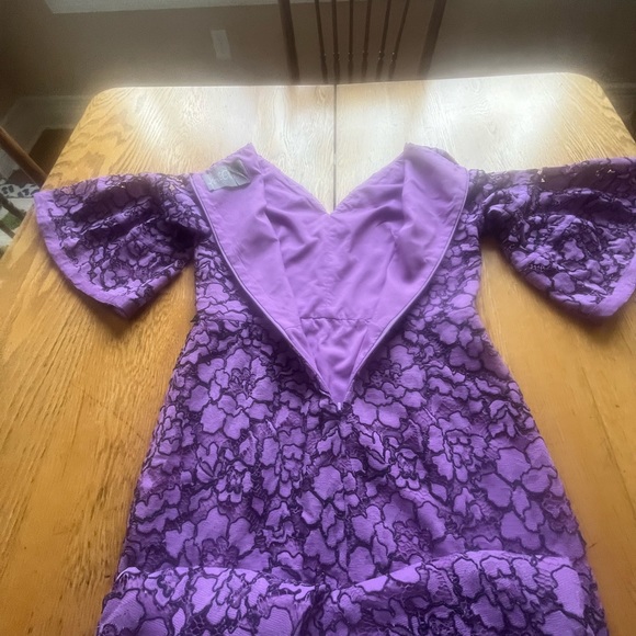 Lela Rose Women's Corded Lace Flounce Sleeve Dress Size 12 Lavender - Picture 13 of 14